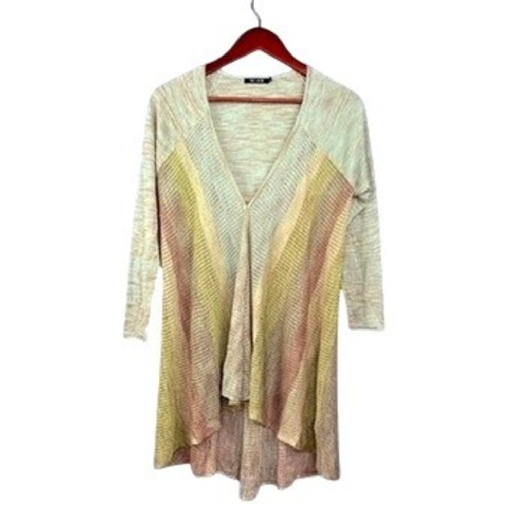 NIC+ZOE Cardigan Women PM Multi Color Metallic Knit Open Front High Low Sweater